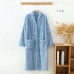 2026 New Autumn/Winter Women's Bathrobe Flannel Thickened Warm Buckle Long Dress Solid Color Nightgown Home Fur Ladies