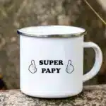 Super Papy Print Mugs Creative Coffee Cups Drink Water Tea Camping Cup Enamel Mug Outdoor Home Handle Drinkware Gift for