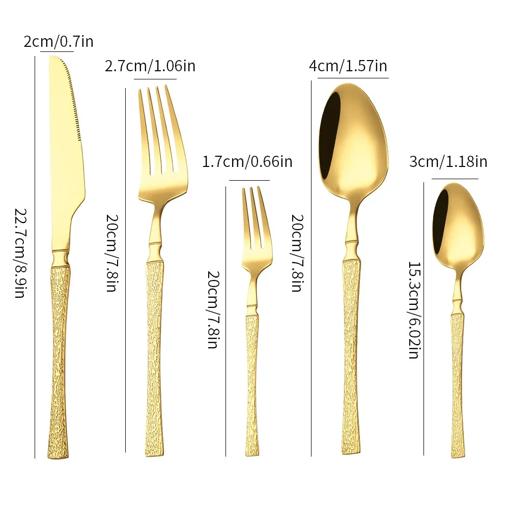 40/60pcs Stainless Steel Cutlery Set,Hammer Pattern Handle,Dishwasher Safe Flatware,Durable Dinnerware for Home,Restaurant,Party