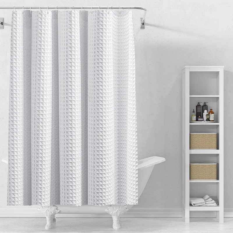 Waffle Textured Shower Curtain Heavy Duty Thick Fabric Shower Curtain with Magnets and 12 Free Waffle Textured Shower Curtain Heavy Duty Thick Fabric Shower Curtain with Magnets and 12 Free Rust-Proof Metal Hooks 72Wx72H