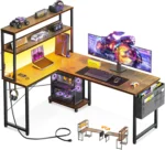 53 Inch L Shaped Gaming Desk with LED Lighting, Reversible Desk with Power Outlets, Customized