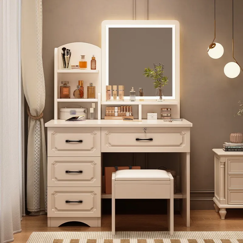 Small Apartment Dressing Table with Mirror and Storage - Modern Minimalist
