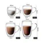 2PC Double Wall Glass Cup Heat Insulation Transparent Handmade Tea Drink Cups MINI Whisky glasses Coffee Mug with handle