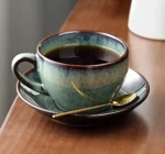 1Pc300ml Retro Ceramic Coffee Cup and Saucer Coffee Mug Suitable for Afternoon Tea Milk Cup Latte Cup Dessert Plate Set Gift