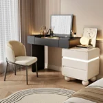 French dressing table with mirror and four drawers in creamy white finish for bedroom