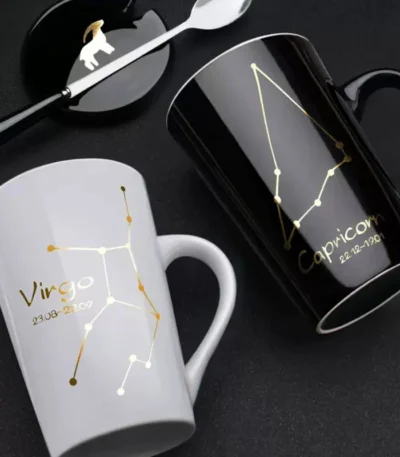12 Constellations 420 Ml Ceramic Mugs Creative Mugs With Spoon Lid Black Mug New Bone China Coffee Cup Drinkware Couples