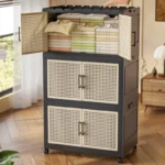 Foldable storage cabinet on wheels in white with two doors, 60cm wide, perfect for bedroom organization