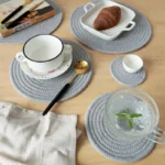 Rope Woven Thermal Insulation Placemat, Home Kitchen Cotton Meal Mat, Dining Table Decor, Cup Coaster, Pot Pad, Europe,