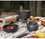 Aluminum Outdoor Camping Cookware Set, With Mesh Bag Folding Cookset Camping Kitchen Cooking Teapot and Pans Equipment