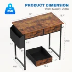 JHK Modern Office Computer Desk 32 Inch with Fabric Storage Drawers Space Side Bag Metal Frame Adjustable Feet For Home PC