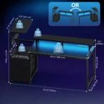 JHK 52In to 59In Gaming Desk with 3 Storage Drawers Wood Office Computer Desks with LED Lights Power Outlets for Office Bedroom - Image 3