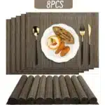 8PCS Bamboo Placemats Sushi Rolling Mat Reusable Wicker Placemat Heat Resistant Table Mats for Dining Wedding Party 12x18 In