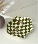Ceramic Tray Checkerboard Jewelry Storage Plate Ring Earing Dessert Plate Home Decoration Retro Desk Organizer Kitchen