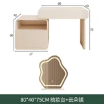 White wooden dressing table with mirror and stool in a modern bedroom setting, featuring LED lighting and organized drawers - Goldoma dressing table with mirror