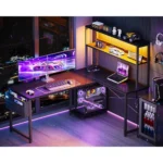 53 Inch L Shaped Gaming Desk with LED Lighting, Reversible Desk with Power Outlets, Customized – styled in a modern Office