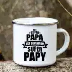 Super Papy Print Mugs Creative Coffee Cups Drink Water Tea Camping Cup Enamel Mug Outdoor Home Handle Drinkware Gift for