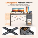 JHK 47IN Computer Desk with 2 Drawers For Study Office Gaming Wood Table with Adjustable Position Drawers Modern Work Table