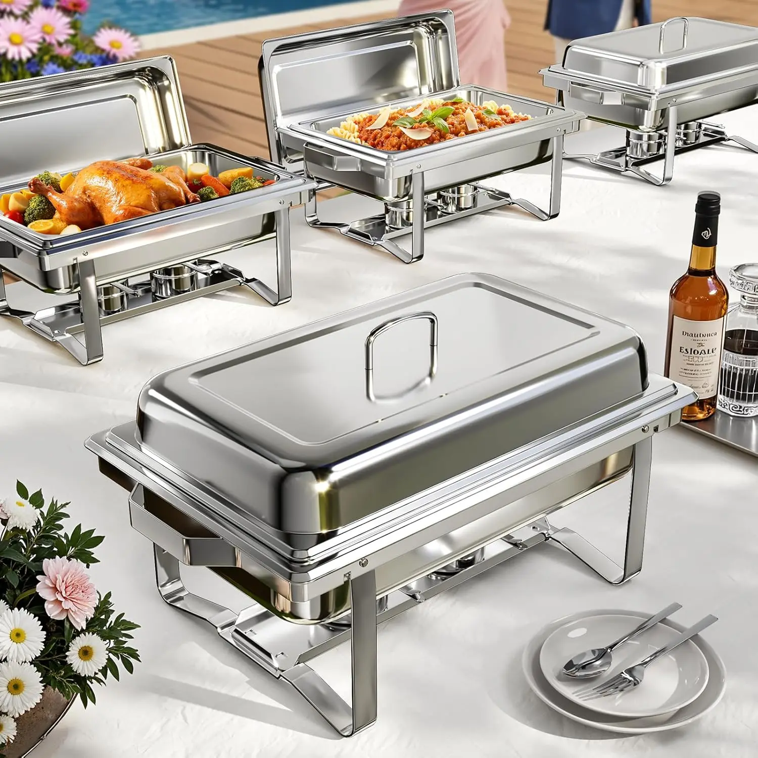Se6dcb20eda1041d3802f36d7441da413P.webp 2/4/6Pack Chafing Dish Buffet Set Stainless Steel 8QT Food Servers and Warmers Fuel Holder for Party Catering Wedding - Image 1