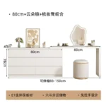 White dressing table with mirror, 6 drawers, and matching stool for bedroom vanity and makeup storage