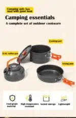 Aluminum Outdoor Camping Cookware Set, With Mesh Bag Folding Cookset Camping Kitchen Cooking Teapot and Pans Equipment