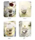 Nordic retro European tableware porcelain plates cups saucers pots high-end luxury sets creative home gifts – angled view