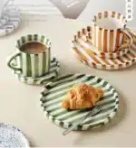 Simple Striped Ceramic Teacup Hotel Café Porcelain Coffee Cup 280ml Office Mug Breakfast Bread Dessert Mug Gift Table