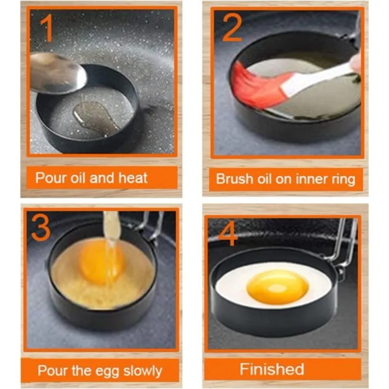 Non Stick Round Egg Ring Mold with Handle for Frying and Cooking Perfect Breakfast Eggs Pancakes and More Kitchen Cooking Tools