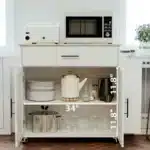 Kitchen Island with Storage, Rolling Kitchen Island on Wheels with Drop Leaf, 3 Open Spice Rack Shelf, Door Cabinet, Drawer