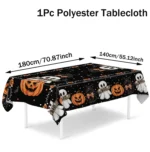 Halloween Round/Traingle Black Pink Tablecloth Pumpkin Spooky Boo Printed Decorative Dining Table Cover for Home Party Decor