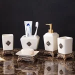 Vintage Court Metallic Ceramic Lotion Bottle Toothbrush Holder Mouthwash Cup Soap Dish Bathroom Accessories Household