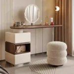 Modern white dressing table with LED mirror and storage drawers