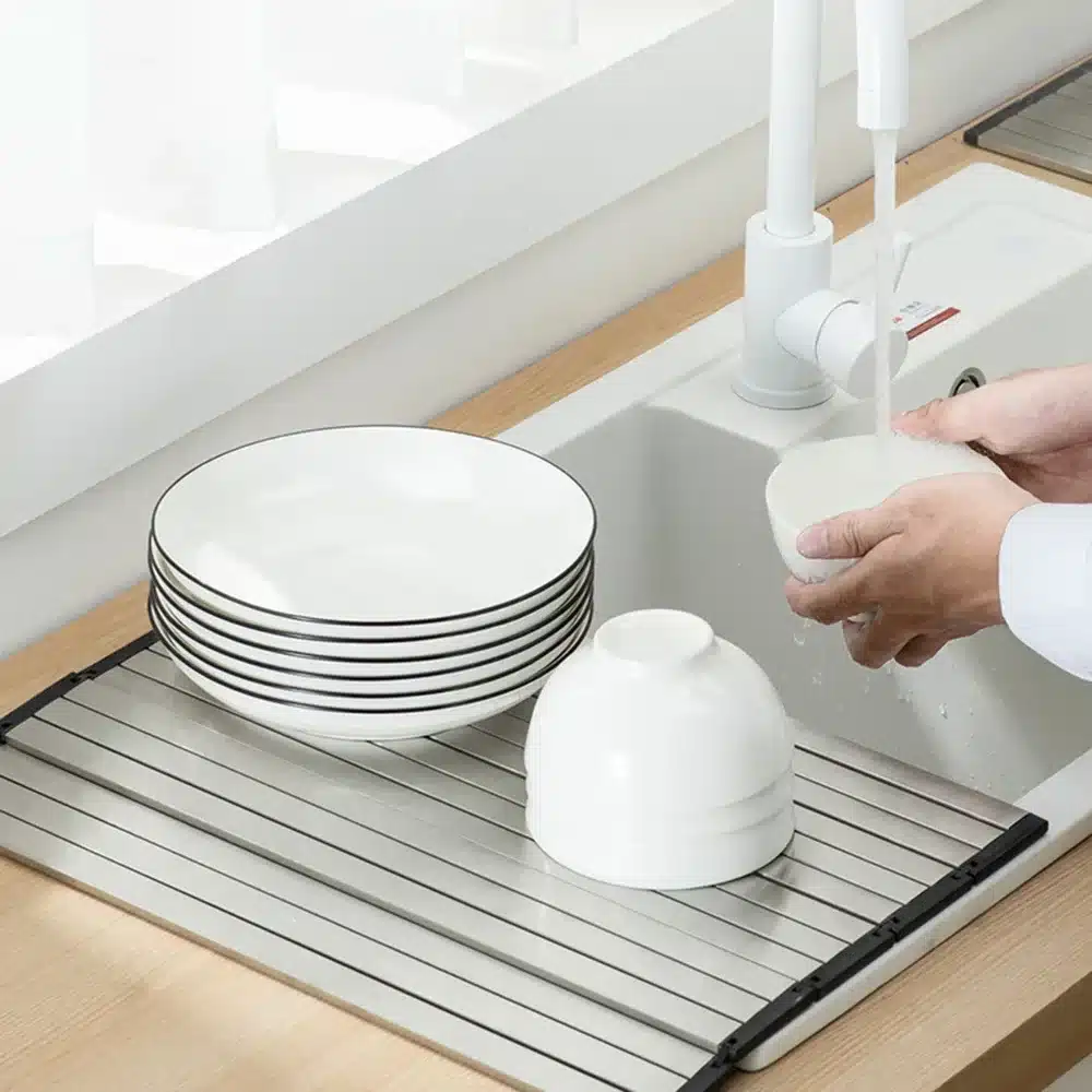 304 Stainless Steel Dish Drainer Roll Up Dish Drying Rack Shelf Folding Cutting Board Sink Washbasin Chopping Board Kitchen Tool