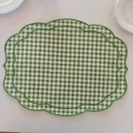 Wave Edge Embroidered Checkered Placemat 4PCS Cotton and Linen Reusable Wedding Party Desktop Decoration – in a cozy room