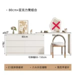 White dressing table with mirror, 6 drawers, and matching stool for bedroom vanity and makeup storage