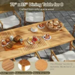 Wooden Outdoor Dining Table for 8, 79 x 35 Rectangular Acacia Wood Slatted Patio Table w/Umbrella Hole, Outdoor Bistro Table