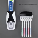 1 set of easy-to-use toothbrush holder with automatic toothpaste dispenser, wall mounted toothbrush storage rack, and