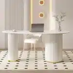 custom.Modern Fashionable Curved Artificial Stone Office Desk Made in China Convertible Wooden Feature – base detail