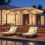 Large 15ft patio umbrella with base included in outdoor setting