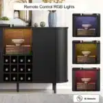 Wine Bar Cabinet w/ LED Light,Liquor Cabinet for Home,Coffee Bar Cabinet w/ Wine Rack & Glass Holder,Walnut Buffet