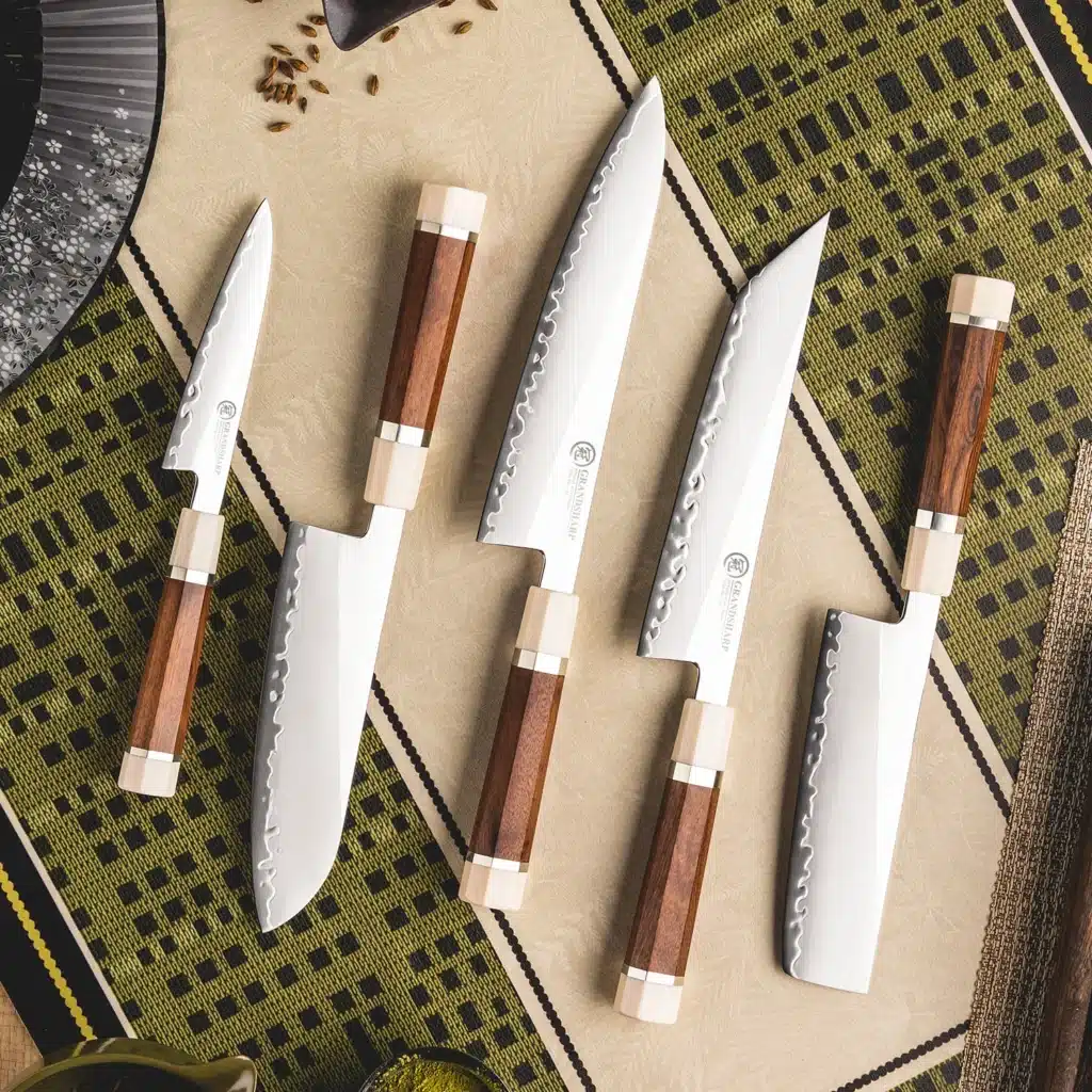 Grandsharp Kitchen Knife Set 3 Layer Composite Steel PM204 Steel Core Wood Handle Professional Chef Knives Collection 1 to 5