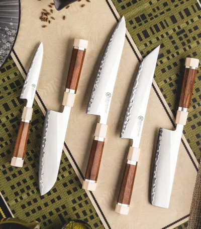 Grandsharp Kitchen Knife Set 3 Layer Composite Steel PM204 Steel Core Wood Handle Professional Chef Knives Collection 1 to 5