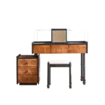 Goldoma ash wood dressing table with mirror and six drawers in a bedroom setting