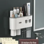 Magnetic Toothbrush Holder Storage Rack Automatic Toothpaste Dispenser Wall-Mounted Waterproof Bathroom Storage Accessories