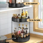 Goldoma rotating spice rack filled with spice jars on a kitchen counter