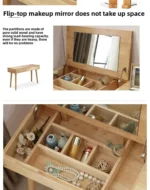 Solid wood dresser with mirror – makeup table with drawer in walnut finish, bedroom storage furniture from Goldoma