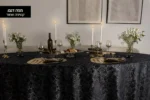 Elegant dinner napkin set with velvet table cloth on dining table