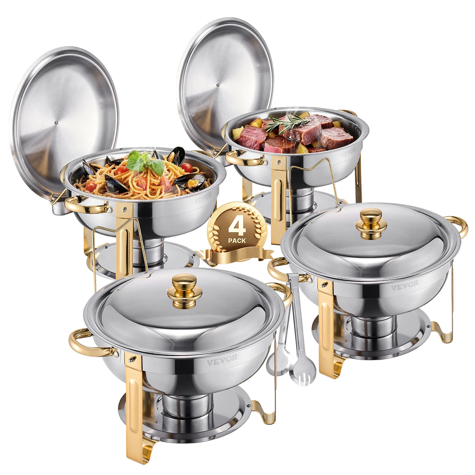 Goldoma 4-pack chafing dish set with stainless steel chafers and full-size pans on a buffet table