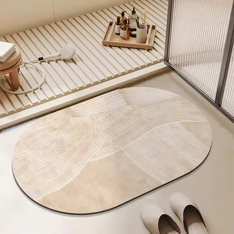 Bathroom Carpet Non-slip Strong Absorbent Floor Mats Home Decor Beige Stripes Bath Mat Toilet Entrance Area Rug Alfombra De