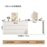 White dressing table with mirror, 6 drawers, and matching stool for bedroom vanity and makeup storage