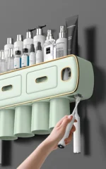 Magnetic Adsorption Inverted Toothbrush Holder 2 Automatic Toothpaste Squeezer Dispenser Storage Rack Bathroom Accessories